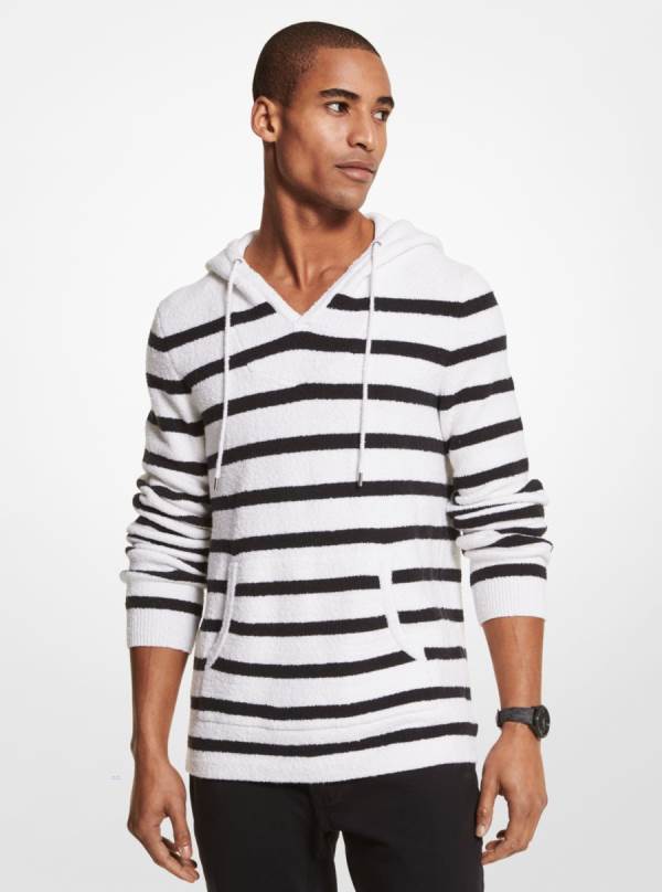 Panske Mikiny S Kapucňou Michael Kors Striped Textured Stretch Cotton Biele - Oblecenie Michael Kors Lacne | AVGHN-9270